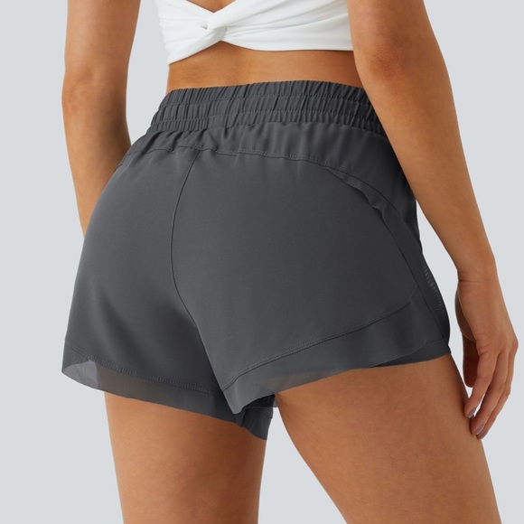 Halara Mid Rise Drawstring Contrast Mesh 2-in-1 Flowy Running Shorts 3'' - Picture 3 of 10